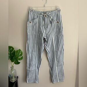American Eagle women’s blue and white high rise striped tie pants size 4